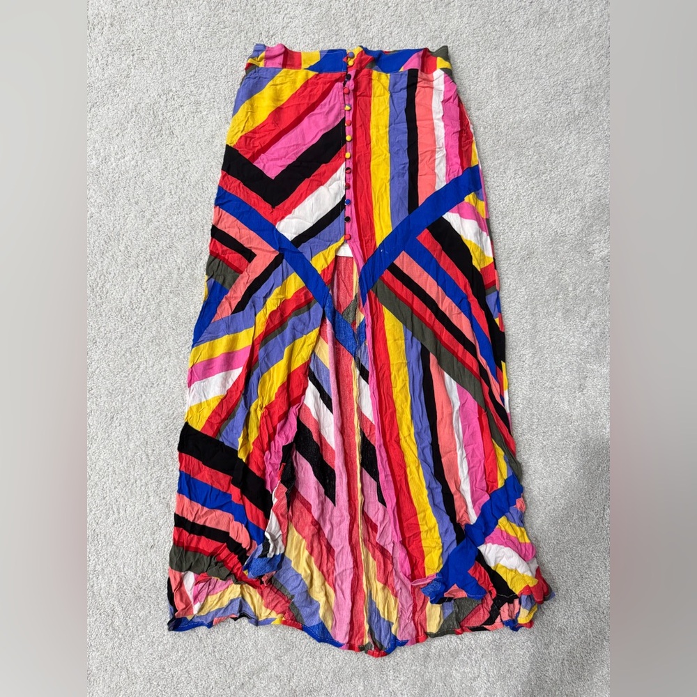 Express Pink and Blue Pleated Bubble Maxi Skirt